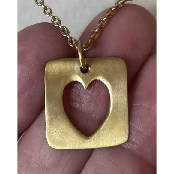 Open Heart Pendant 18" Necklace 14k Yellow Gold over 925 Solid Silver New Gift - Picture 2 of 3